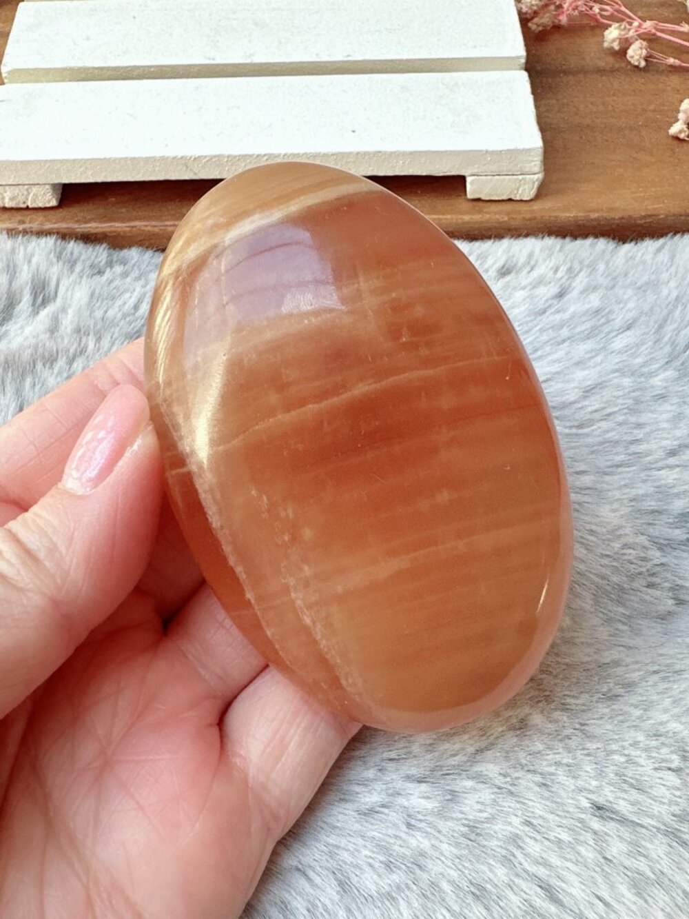 Beautiful Honey Calcite Palm Stone